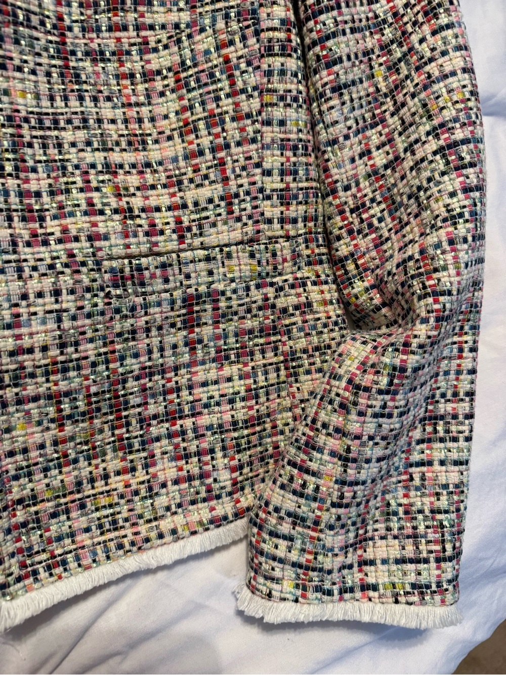 J. Crew Multicolor Tweed Collarless Jacket with White Trim - Picture 3 of 3